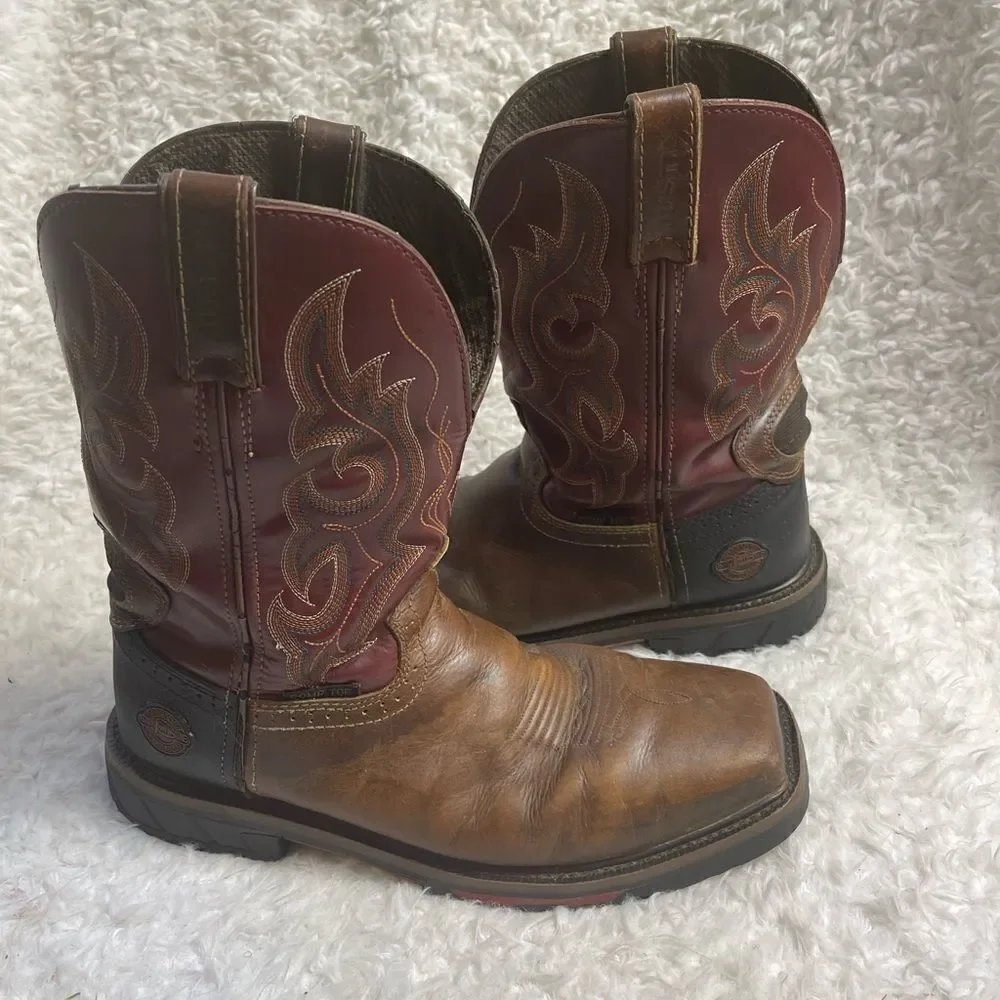 JUSTIN  leather Brown burgundy,& Black Cowboy Boots, Steel square ToeSZ9.5